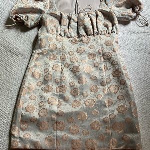 Metallic puffy sleeve mini dress